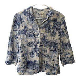 Vintage Christopher & Banks Women's 3/4 Sleeve Top Button Up Vacation Pattern